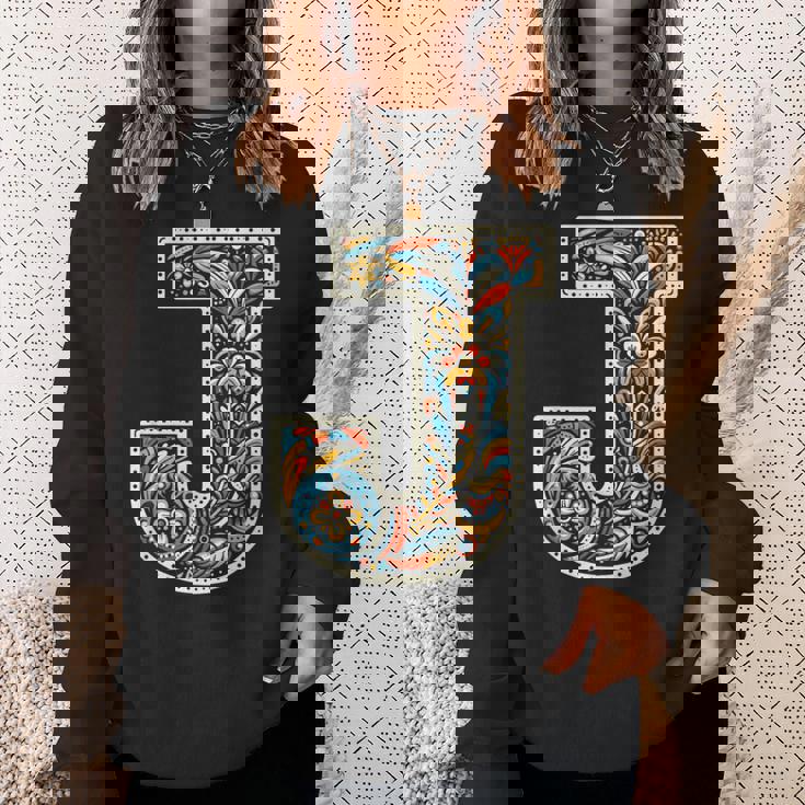 イニシャル 名前 文字 J アルファベット 民芸風 スウェットシャツ 彼女への贈り物