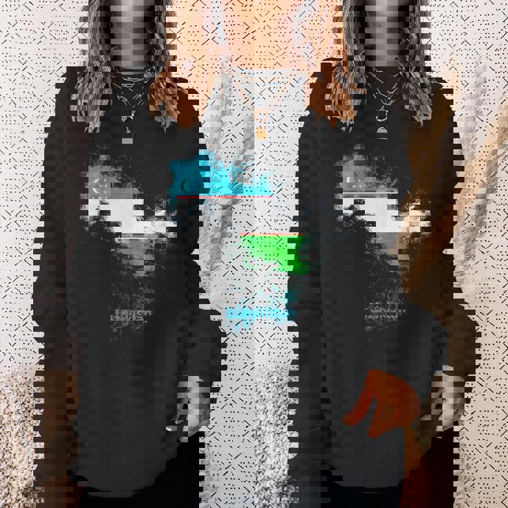 ウズベキスタン 国旗 地図 ウズベク ウズベキスタン スウェットシャツ 彼女への贈り物