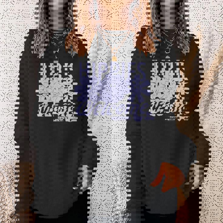 ウッドストック・ヒッピーズ・ウェルカム・スマイリング・フラワーズ 長袖tシャツ スウェットシャツ 彼女への贈り物