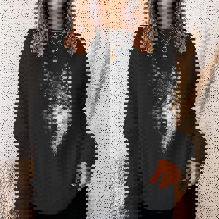 オオカミ 動物 モチーフ アート オオカミ 長袖tシャツ スウェットシャツ 彼女への贈り物