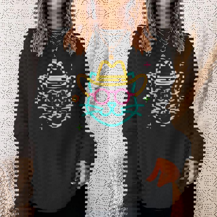 カウボーイ 猫 顔 ラウンド サングラス ウェスタン グラフィック ピンク アニマル スウェットシャツ 彼女への贈り物