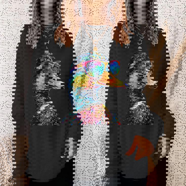 カラフルな虹色のアヒル マガモ ドレイク 小さなアヒル スウェットシャツ 彼女への贈り物