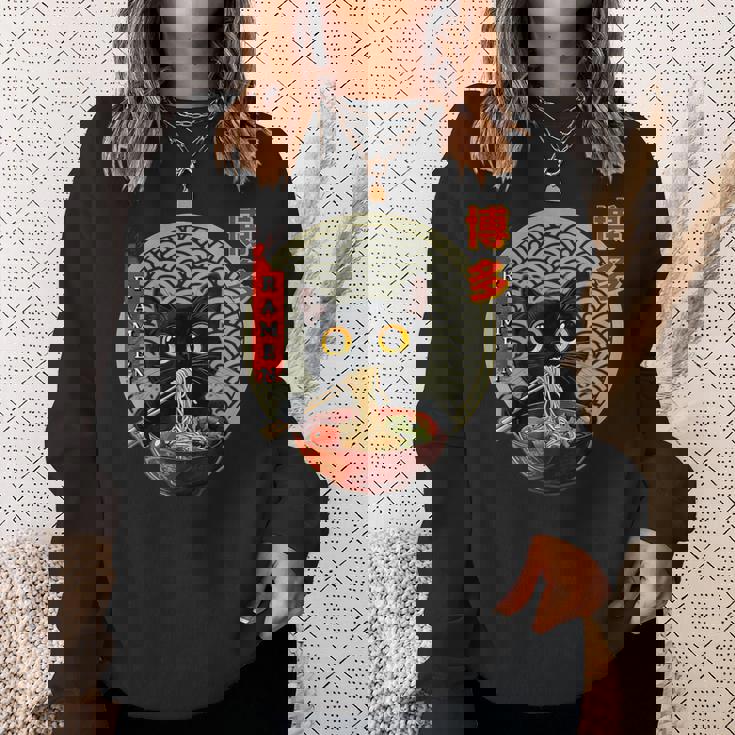 カワイイ猫とラーメン 博多 日本アニメヌードル文化 スウェットシャツ 彼女への贈り物