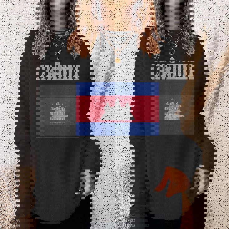 カンボジア-カンボジアの旗ヴィンテージスポーツデザインカンボジア スウェットシャツ 彼女への贈り物