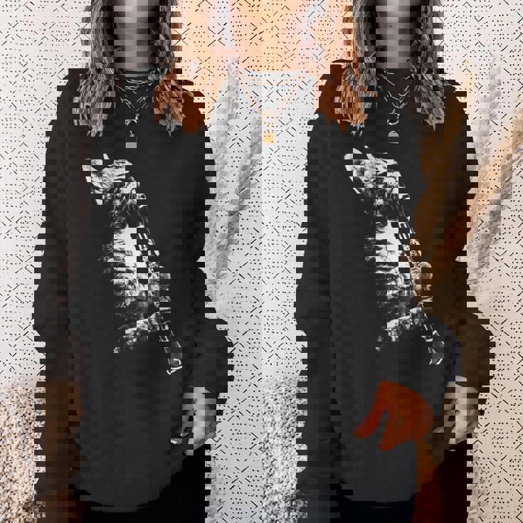 クラリネットを弾く猫 面白い猫ミュージシャン クラリネット教師 スウェットシャツ 彼女への贈り物