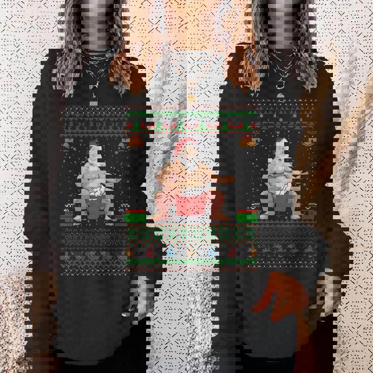 クリスマスセータースタイル サンタ相撲 アグリークリスマス 長袖tシャツ スウェットシャツ 彼女への贈り物