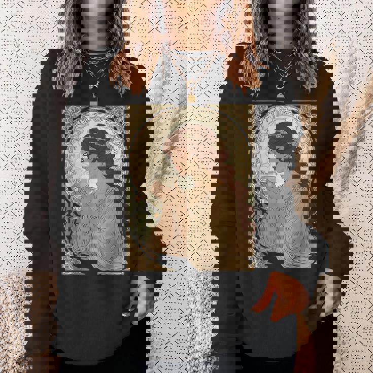 コーヒー好きのミュシャ風のアールヌーボー スウェットシャツ 彼女への贈り物