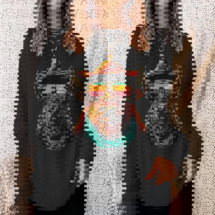 サングラス カラフル バイソン カウボーイ 動物 夕日 ウエスタン スウェットシャツ 彼女への贈り物