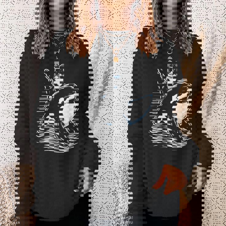 シャチに乗る猫 ファニー スウェットシャツ 彼女への贈り物