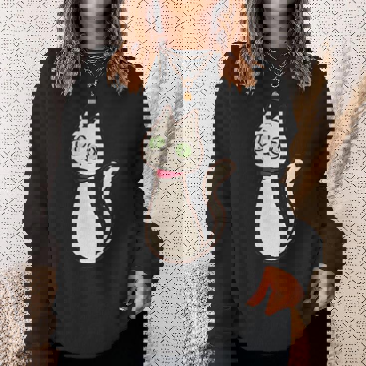 シロネコ 胸にワンポイント 落書き風 おもしろ スウェットシャツ 彼女への贈り物