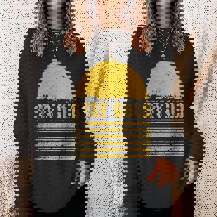 ステイゴールド 太陽 レトロ風 ストライプ 力強さ スウェットシャツ 彼女への贈り物