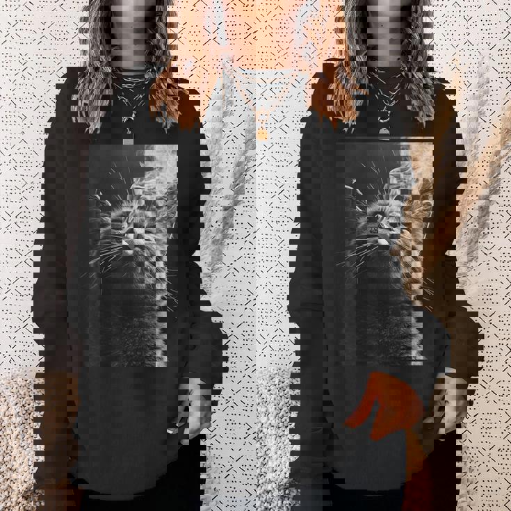 スモーキング 猫 ミーム 大人 ユーモア ノベルティ グラフィック スウェットシャツ 彼女への贈り物