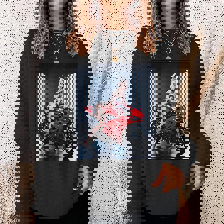セクシーガールグラフィックtシャツ セクシーなブロンドガール&レッドストリートバイク スウェットシャツ 彼女への贈り物