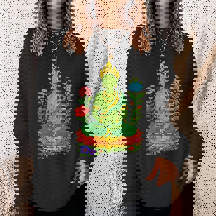 チベット仏陀瞑想 ヴァジュラヤナ グリーンタラ スウェットシャツ 彼女への贈り物