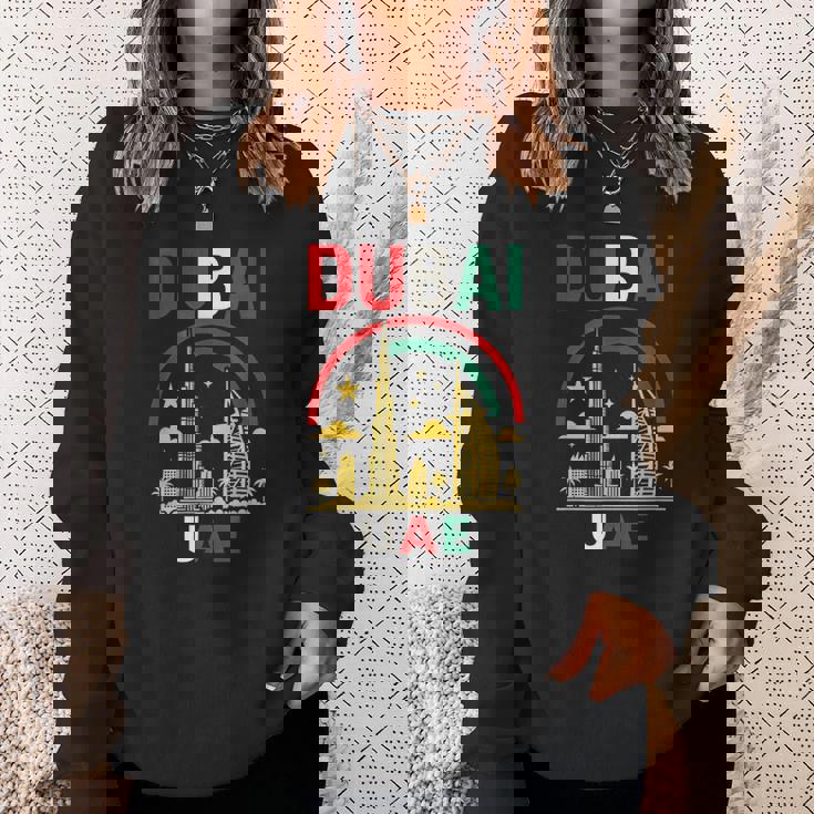 ドバイuaeスカイラインデザイン – ブルジュハリファとヤシの木 スウェットシャツ 彼女への贈り物