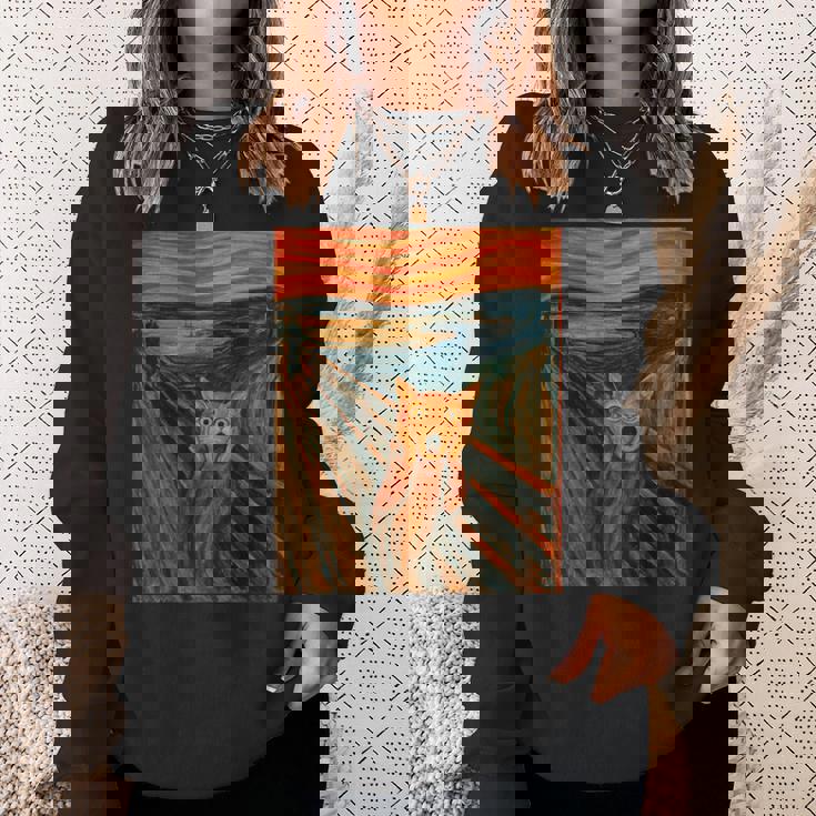 ニャンコの叫び 面白い 猫 ムンクの叫び パロディ おもしろ 服 おもしろグッズ ネタ 長袖tシャツ スウェットシャツ 彼女への贈り物