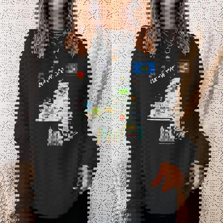 ニューヨーク州地図 観光地 都市 旗 スウェットシャツ 彼女への贈り物