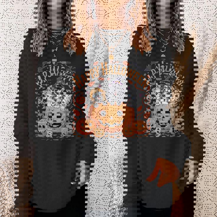 ハッピーハロウィン猫 パンプキン 魔女の帽子デザイン スウェットシャツ 彼女への贈り物