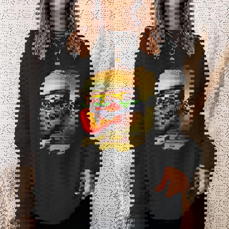 ハンバーガー 演奏 ギター ギタリスト ファニー ファーストフード ハンバーガー スウェットシャツ 彼女への贈り物