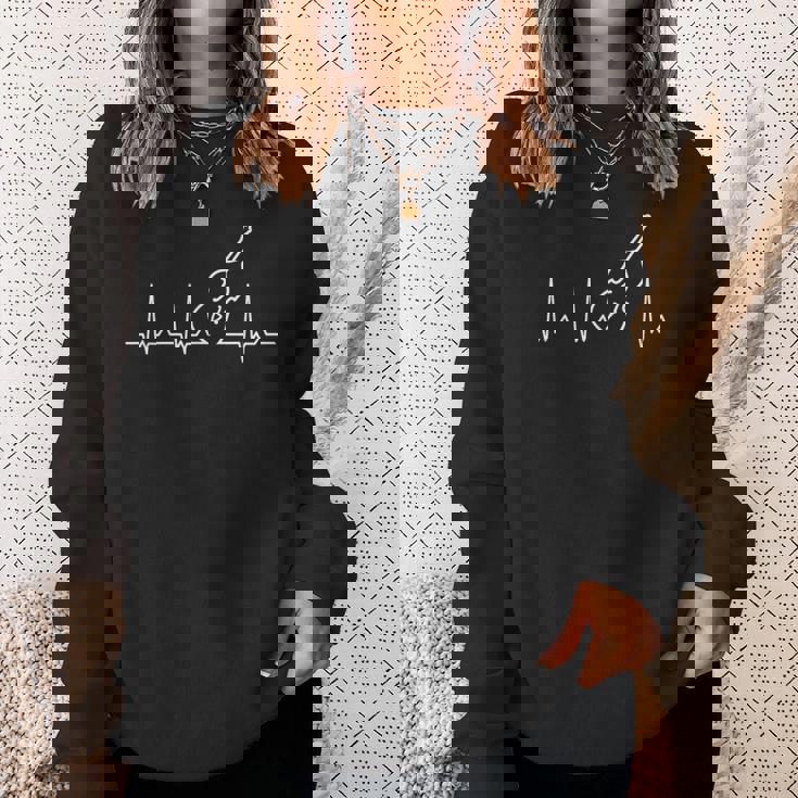 ハートビート コントラバス ダブルベース ウッドベース 音楽好き 弦楽器好き クラシック音楽 ジャズ音楽 趣味 心電図 スウェットシャツ 彼女への贈り物