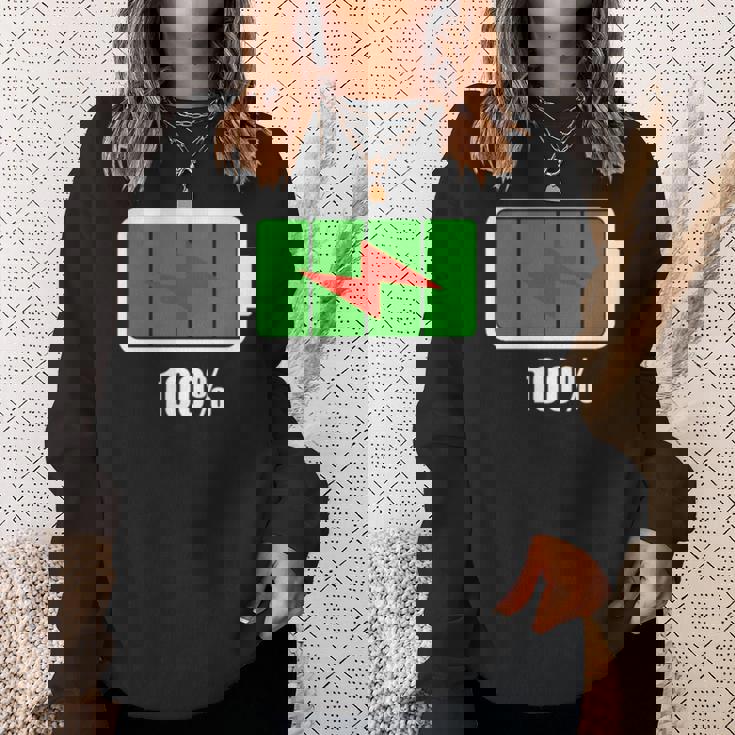 バッテリー100シャツ残量バッテリーフルパワーバッテリーフル。 長袖tシャツ スウェットシャツ 彼女への贈り物