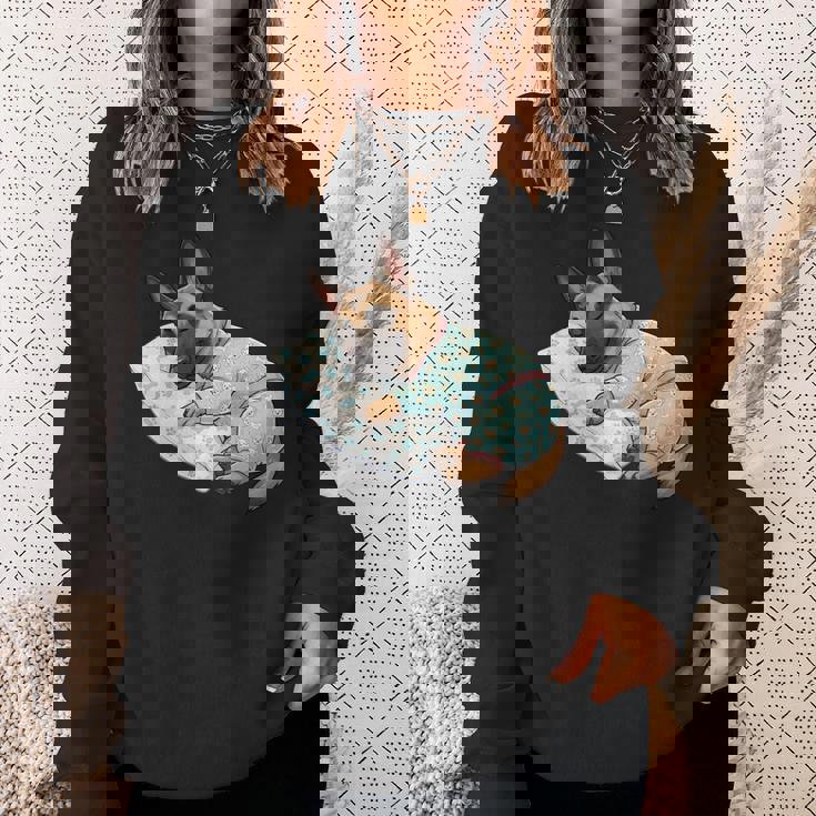 パジャマで寝ているかわいいベルギーのマリノア犬就寝アート 長袖tシャツ スウェットシャツ 彼女への贈り物