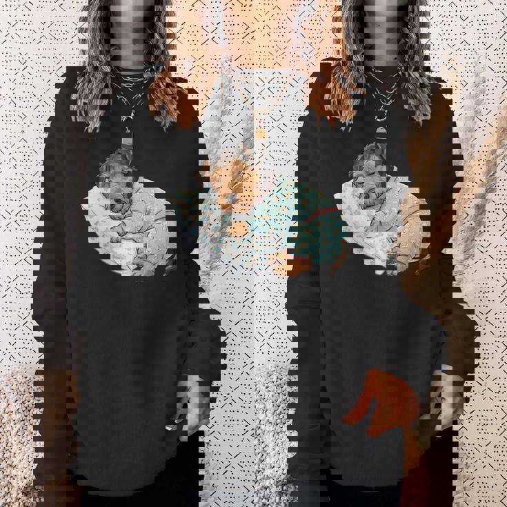 パジャマで寝ているかわいいボストンテリア犬就寝アート 長袖tシャツ スウェットシャツ 彼女への贈り物