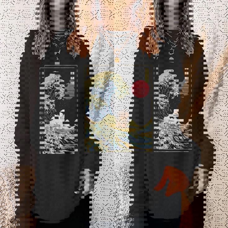 ビション・フリーゼ 日本神奈川波 おもしろサーフドッグ スウェットシャツ 彼女への贈り物