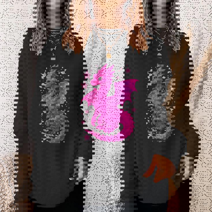 ピンクファンタジー ドラゴンと星 長袖tシャツ スウェットシャツ 彼女への贈り物