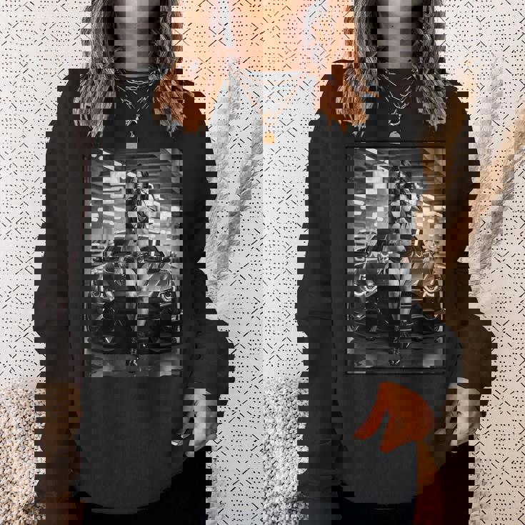 ピンナップガールtシャツ 男性用 巨乳ピンナップガール&カー B&W スウェットシャツ 彼女への贈り物