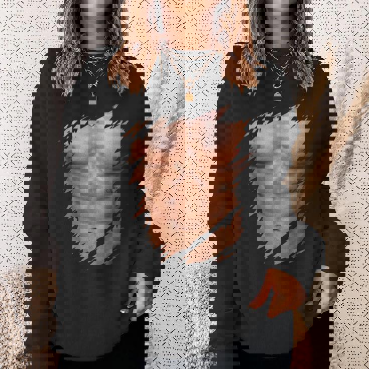 メンズ フェイク マッスル 破れた胸 腹筋 6パック スウェットシャツ 彼女への贈り物