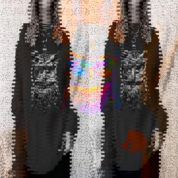 フクロウ カラフル レインボーカラー ポップアート フクロウ フクロウ かわいい フクロウ スウェットシャツ 彼女への贈り物