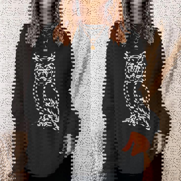 フクロウ ミニマリストバッジ パッチラインアート スウェットシャツ 彼女への贈り物