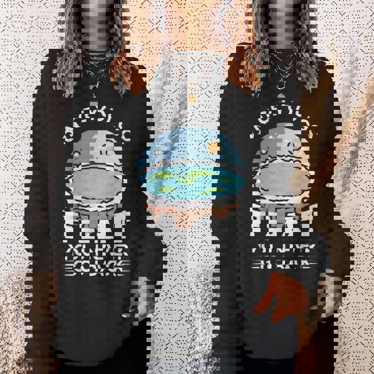 フラットアースデザインのアイデア 一度行けばフラット陰謀論 スウェットシャツ 彼女への贈り物