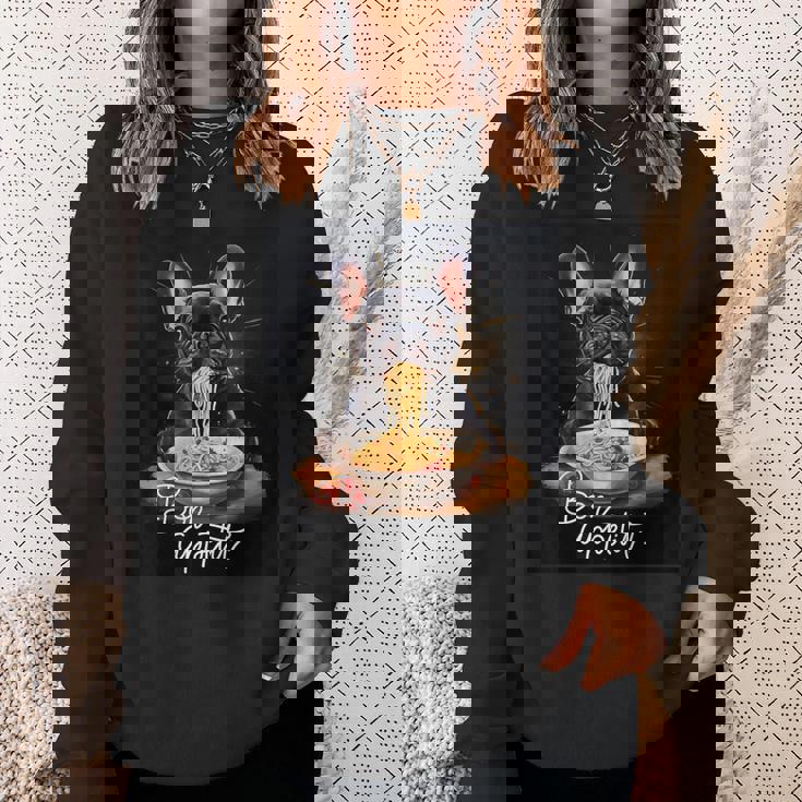 フレンチブルドッグ 食べる パスタ ボンアペティ カラフル ドッグアート スウェットシャツ 彼女への贈り物