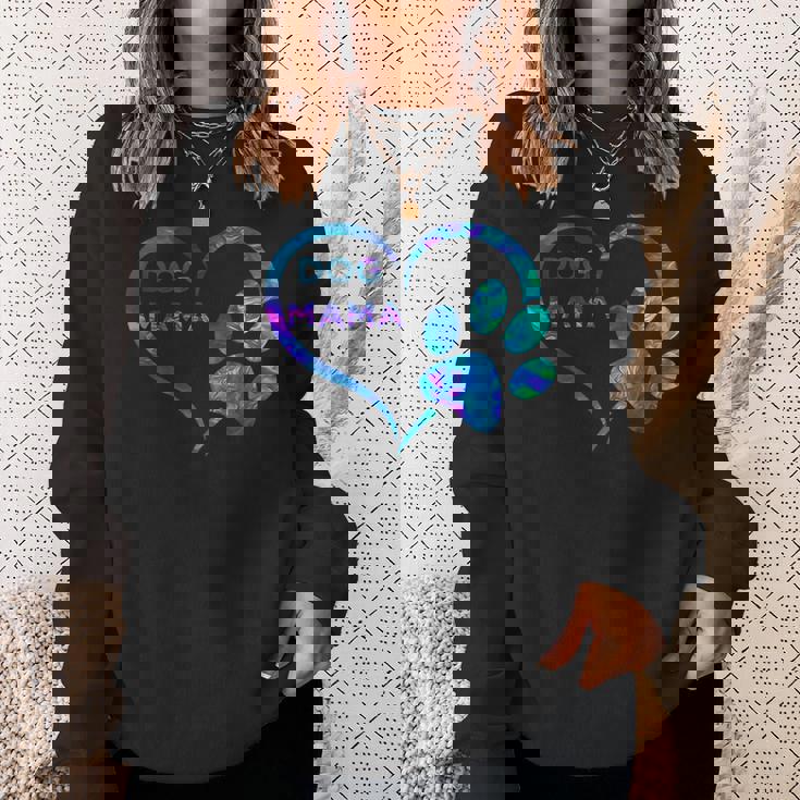 ブルーティールパープル ドッグママと足跡プリント ハート 犬 ママ スウェットシャツ 彼女への贈り物