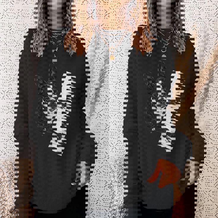 ボストンテリア ピアノ ピアニスト 犬好き スウェットシャツ 彼女への贈り物