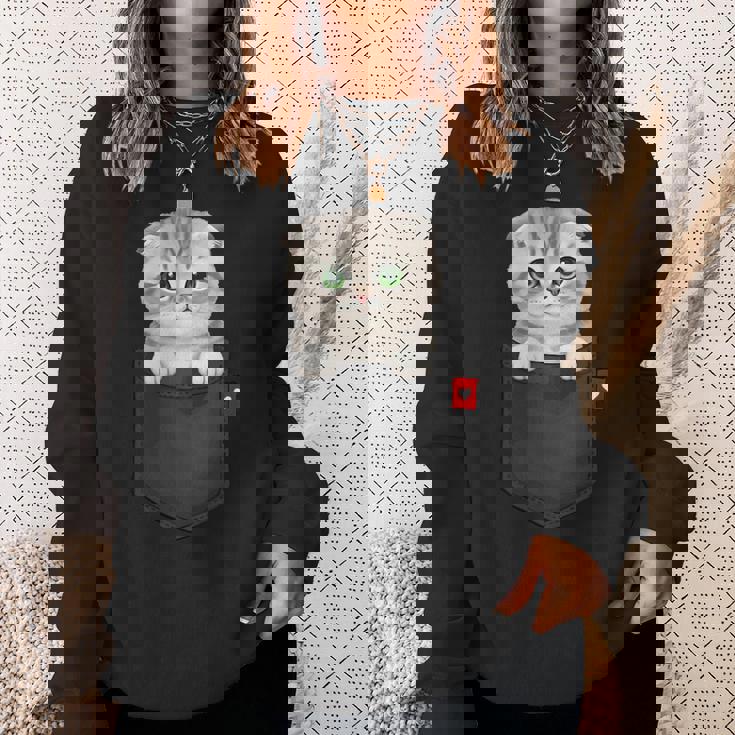 ポケットに入ったスコティッシュフォールド猫 のぞくかわいい子猫 スウェットシャツ 彼女への贈り物