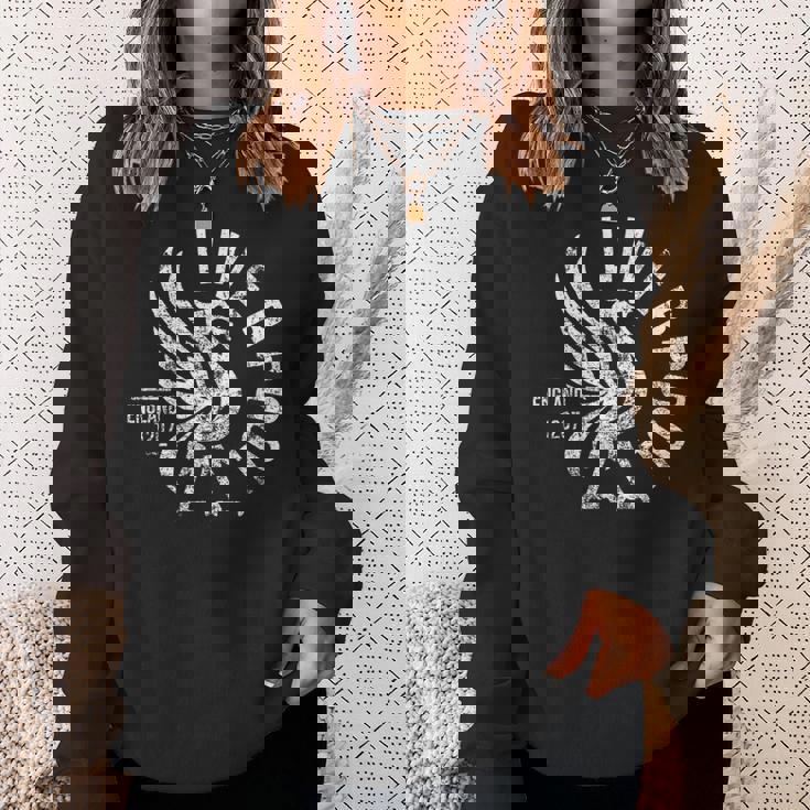 リバプール イングランド Est 1207 ラウンド ホワイト アンティーク調プリント スウェットシャツ 彼女への贈り物