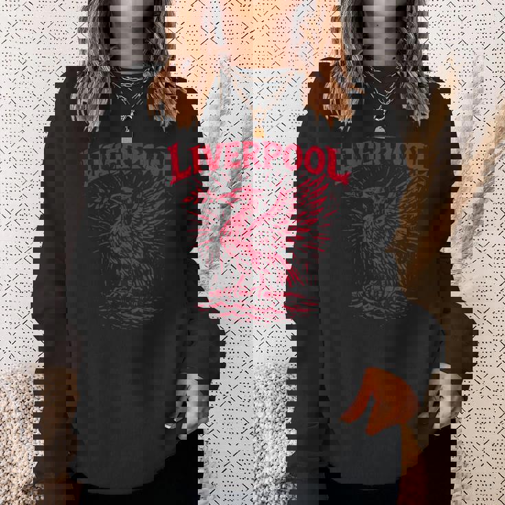 リバプール イングランド Zine インク 肝臓 鳥 レッドプリント スウェットシャツ 彼女への贈り物