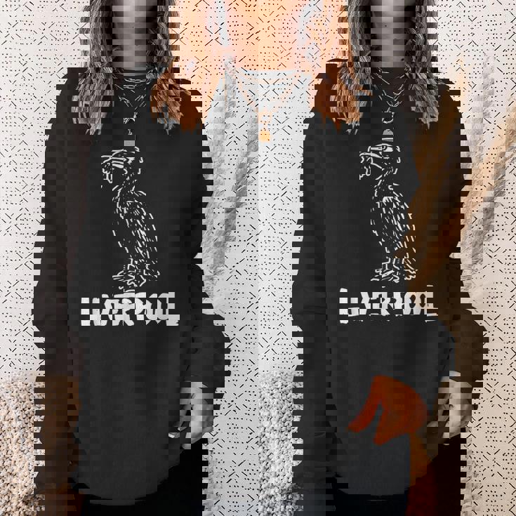 リバプール イングランド リバード Zine インク ホワイトプリント スウェットシャツ 彼女への贈り物