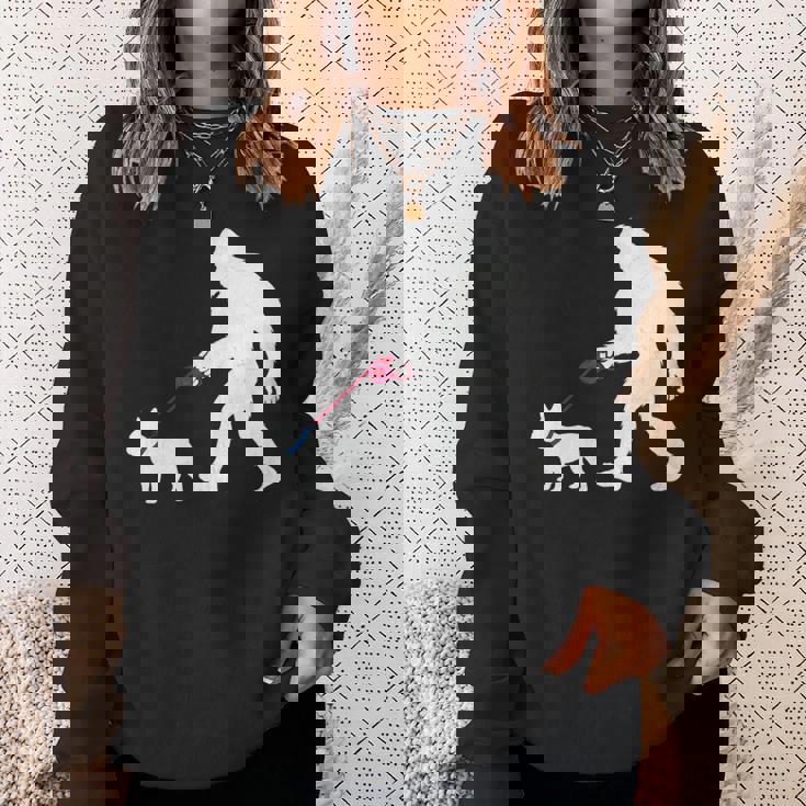 レトロ ビッグフット ウォーキング フレンチブルドッグ ファニー サスカッチ 長袖tシャツ スウェットシャツ 彼女への贈り物