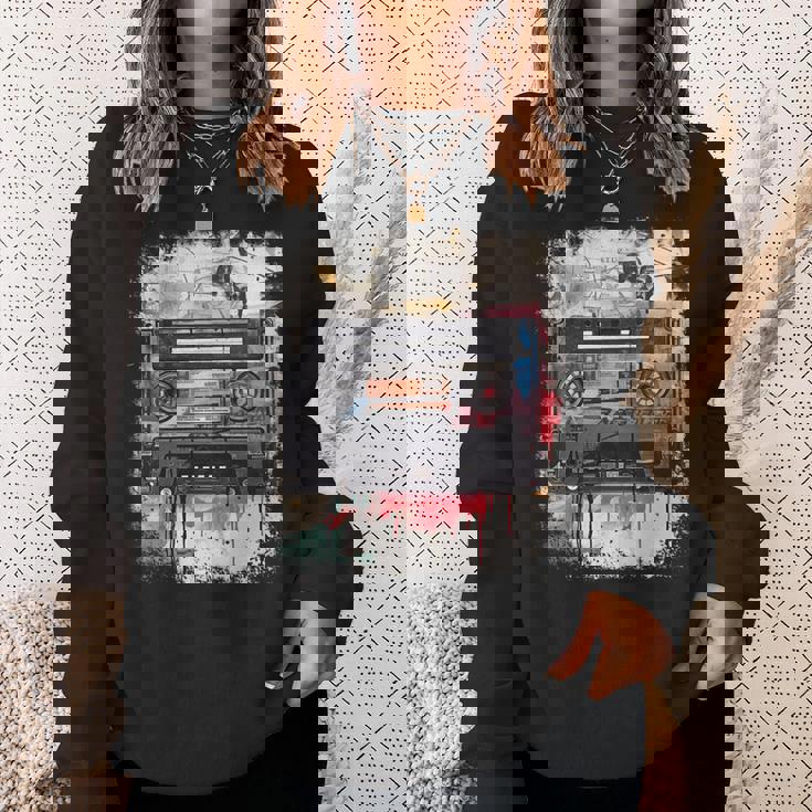 レトロスタイル オールドスクールミュージックテープ カセット ヴィンテージ ミックステープ 長袖tシャツ スウェットシャツ 彼女への贈り物