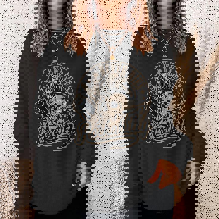 ロカビリーネバーダイスカルバーバーロッカー美容師 スウェットシャツ 彼女への贈り物