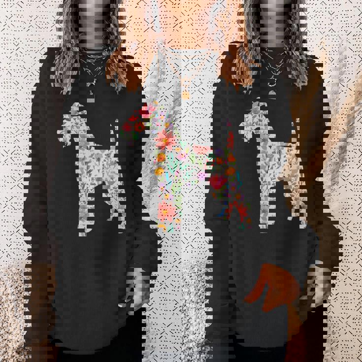 ワイヤーフォックステリア 水彩フラワーデザイン 長袖tシャツ スウェットシャツ 彼女への贈り物