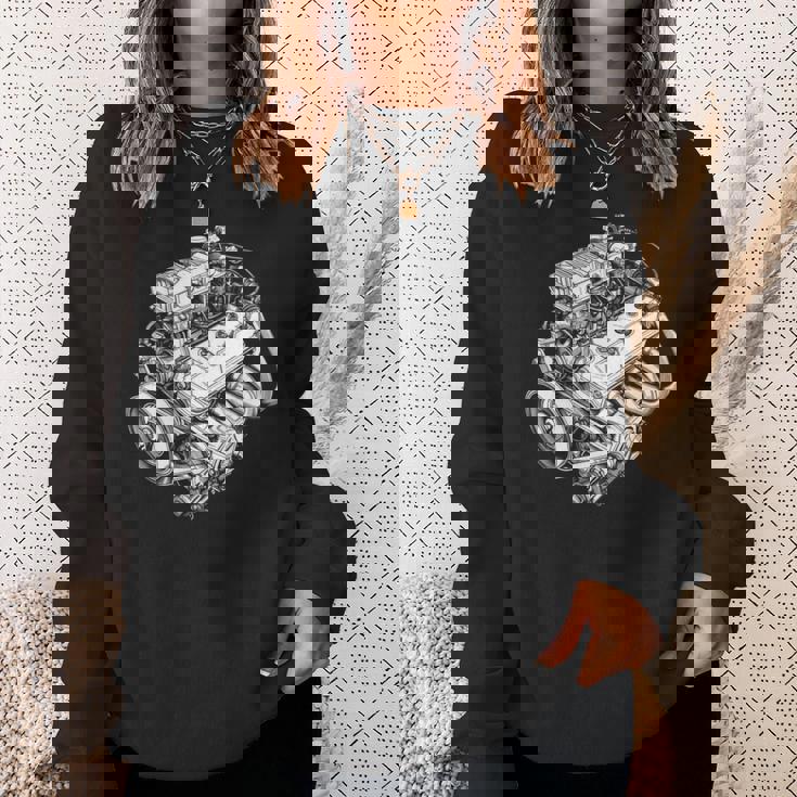 ヴィンテージカーエンジンコンポーネント 青写真 図 メンズグラフィック 長袖tシャツ スウェットシャツ 彼女への贈り物