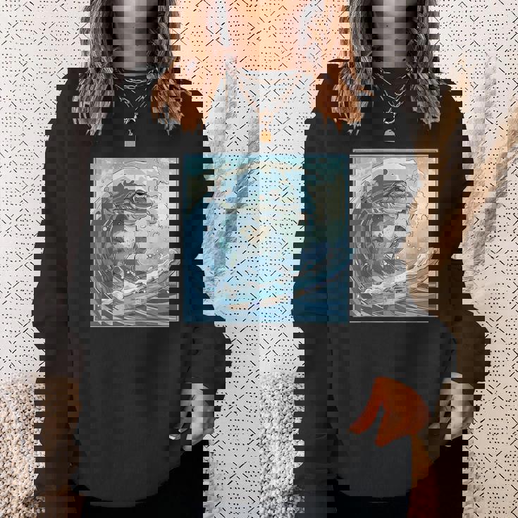 両生類サーファー 日本の波 アート サーフィン カエル スウェットシャツ 彼女への贈り物