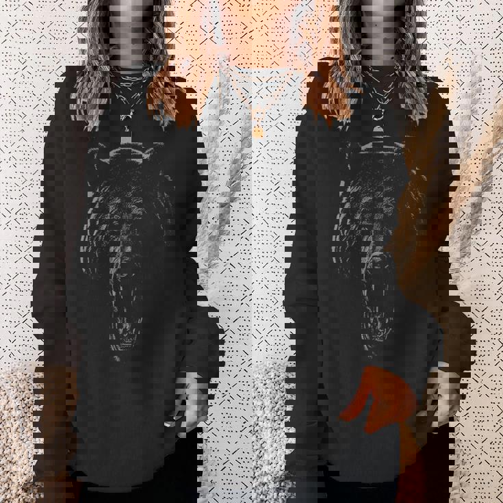 動物愛好家のための怒っているクマの顔グラフィックシャツ スウェットシャツ 彼女への贈り物