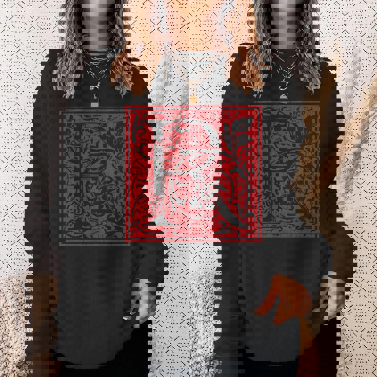 大文字 R ヴィンテージ フローラル イニシャル モチーフ レトロ アルファベット 長袖tシャツ スウェットシャツ 彼女への贈り物