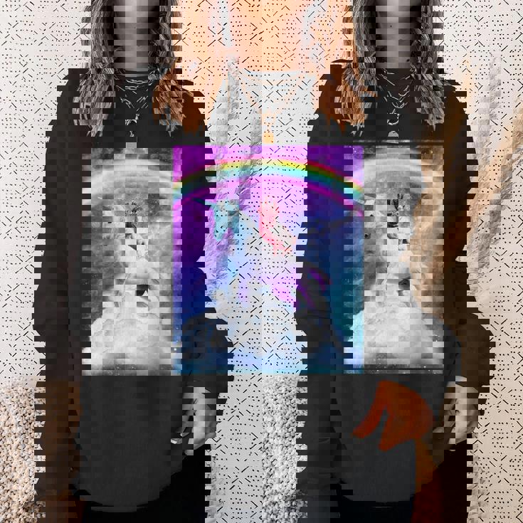 宇宙パグ 雲の上のレインボーユニコーン スウェットシャツ 彼女への贈り物